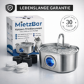 MietzBar - Smart Edelstahl Katzenbrunnen 3,2L – Leiser Wasserspender mit Filtersystem inkl. 8 Ersatzfilter