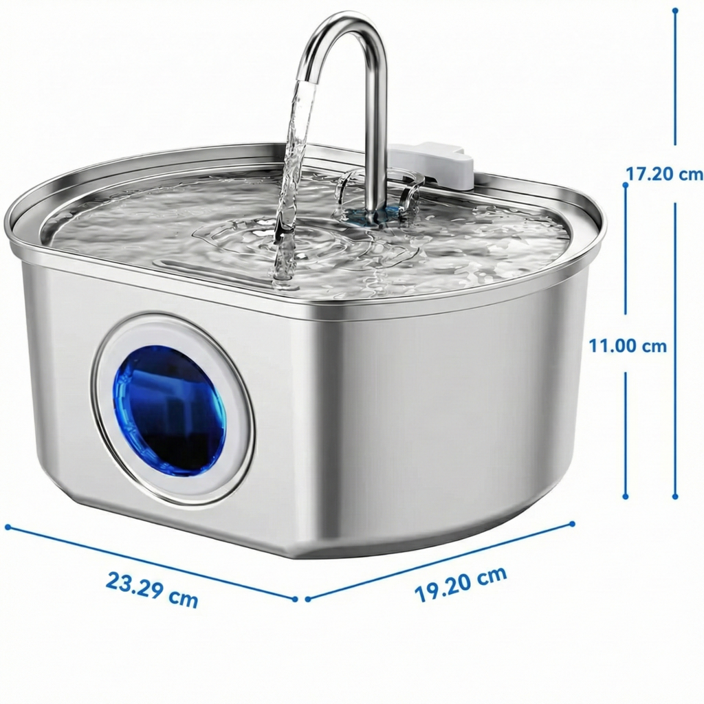 MietzBar - Smart Edelstahl Katzenbrunnen 3,2L – Leiser Wasserspender mit Filtersystem inkl. 8 Ersatzfilter