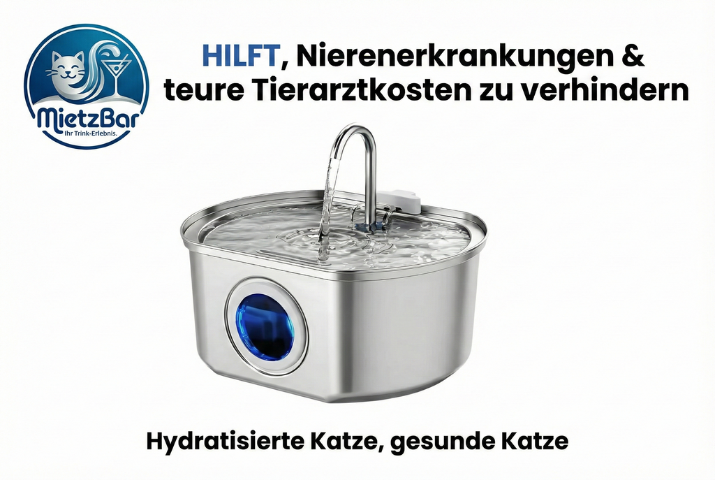 MietzBar - Smart Edelstahl Katzenbrunnen 3,2L – Leiser Wasserspender mit Filtersystem inkl. 8 Ersatzfilter