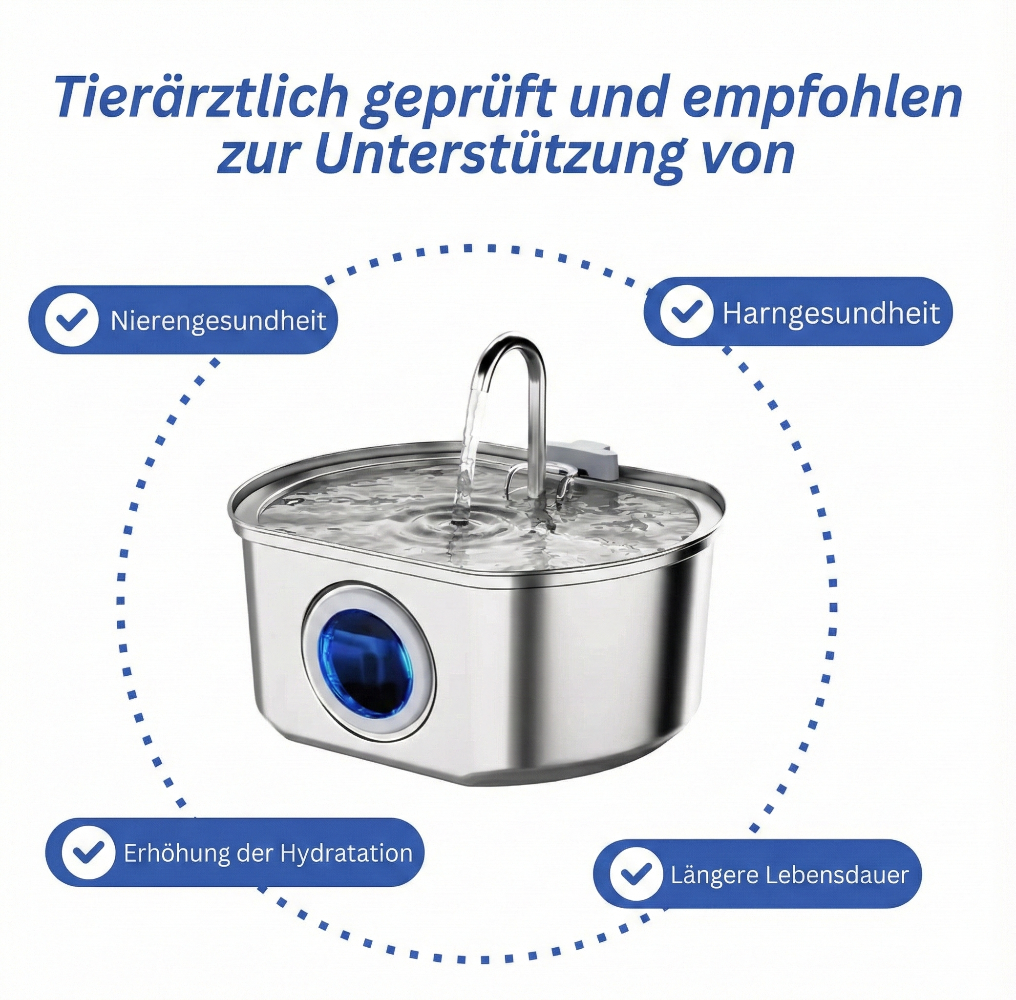 MietzBar - Smart Edelstahl Katzenbrunnen 3,2L – Leiser Wasserspender mit Filtersystem inkl. 8 Ersatzfilter
